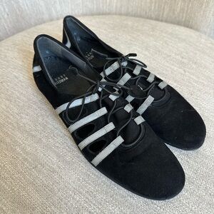 Stuart Weitzman Black and Grey Ballet Sneaker Flats Heart Laces